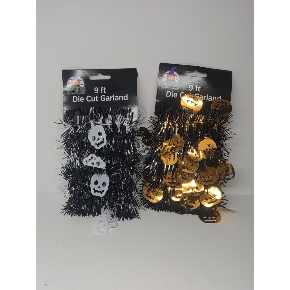 Halloween Garland - Pumpkins & Skulls Orange/Black - 9 Feet Die Cut Garland NEW